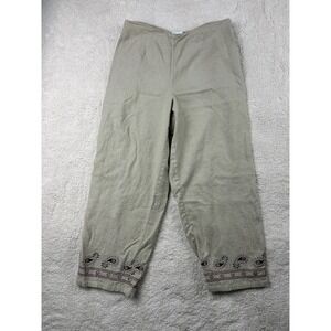 DressBarn Womans Size 10 Linen Blend Beige Pants Side Zip Embroidered Cropped‎